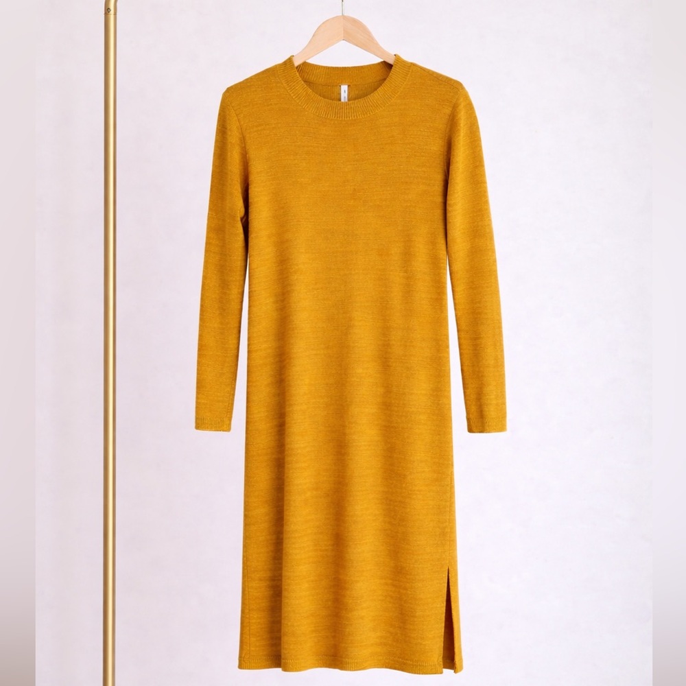 HP! x2 ✨ Free People Mustard Knit Sweater Midi Dress - Size Small